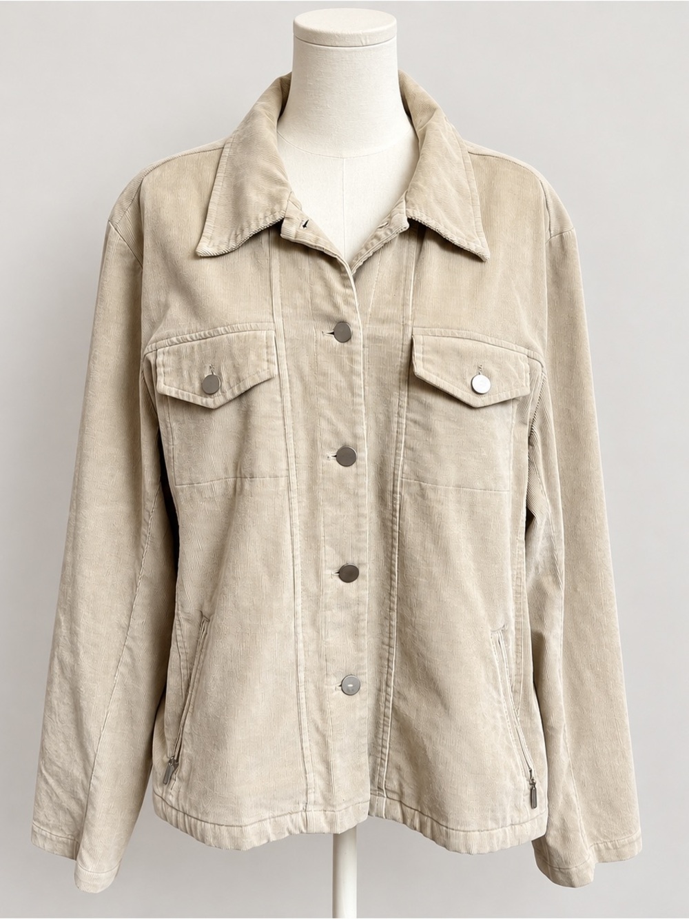 Talbots Corduroy Jacket XL Beige Stretch Utility Pockets Fall